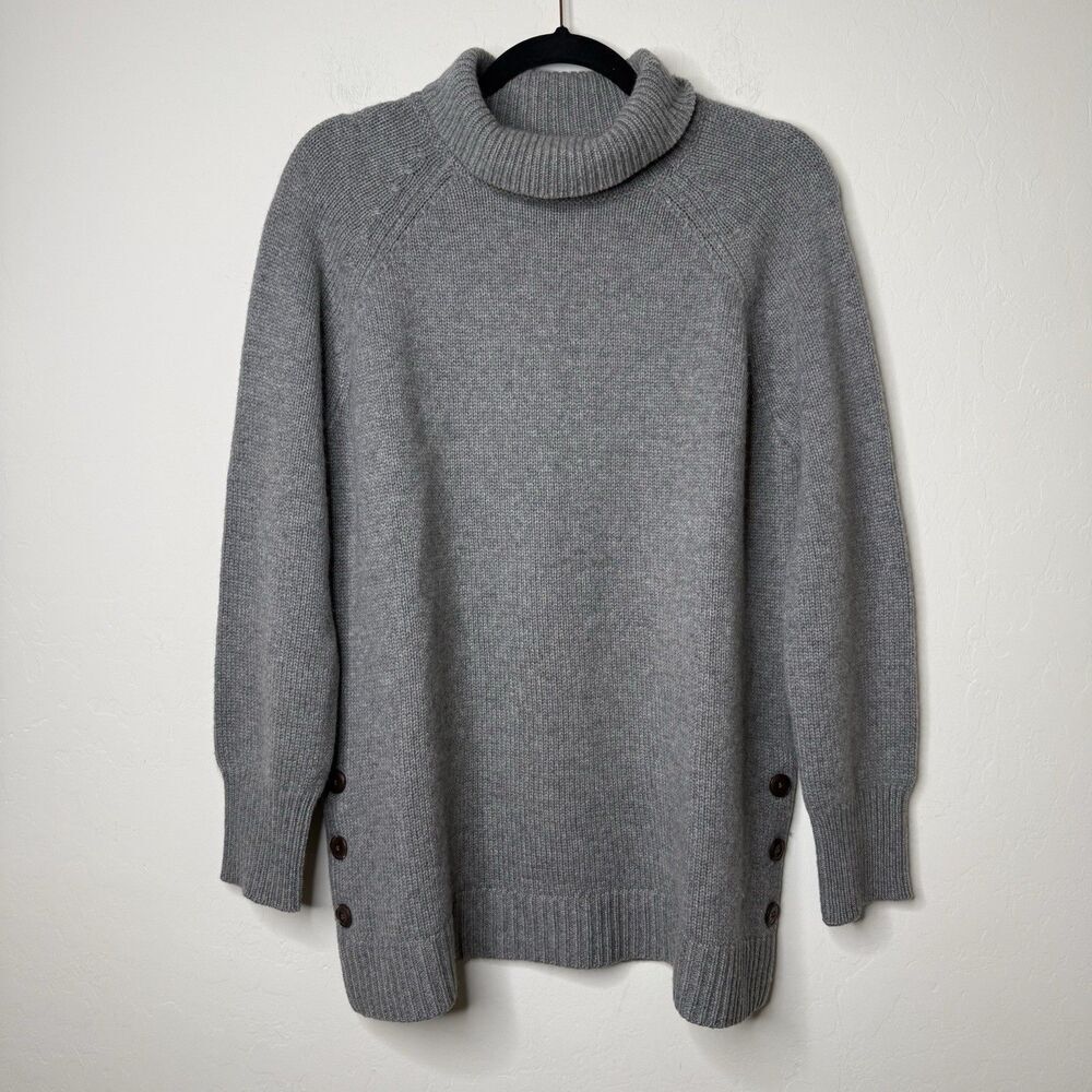 Garnet Hill Size Small 100% Cashmere Turtleneck Tunic Sweater Button Luxury Soft